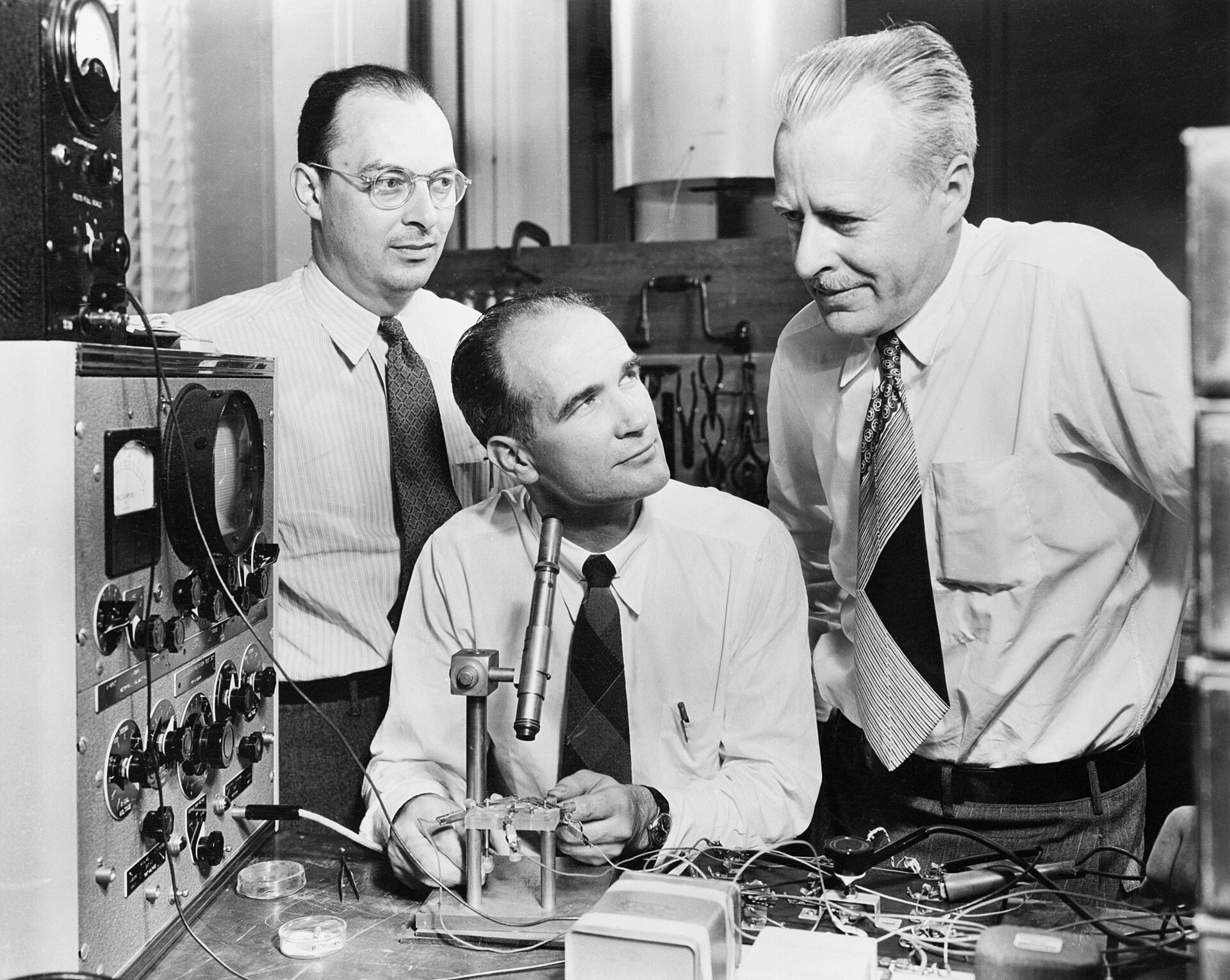 John Bardeen, William Shockley, and Walter Brattain at Bell Labs